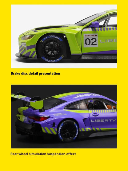 1:24 BMW M4 GT3 Carro Esportivo de Liga Leve Super Corridas com Luz e Som Brinquedo para Mães, Crianças, Meninos Jogos Miniatura de Carro