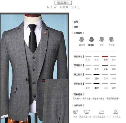 Traje De Hombre Elegante (Blazer+Vest+Pants) Men's Fashion Business Casual Slim Fit Wedding Business Suit Elegant Man Suit 6XL
