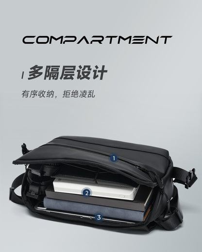 Septwolves Lightweight Men Shoulder Bag Leather Travel Messenger Bag 9.7-Inch Ipad Compartment Comfortable Widened Shoulder Pads