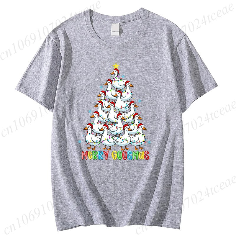 Funny Merry Goosmas T-Shirts for Women,Trendy Christmas Goose Shirt Design,Christmas Tree Party T-Shirts for Women Men Clothes