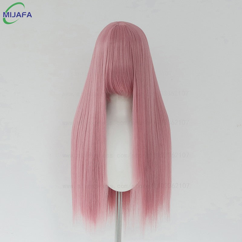 Peruca de Cosplay Longa e Lisa de Altíssima Qualidade, 400g, 48 Cores, 60cm, com Franja, Resistente ao Calor, Perucas Anime + Touca de Peruca