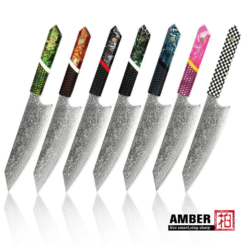 Professional Japanese Kitchen kiritsuke Knife 67-layer Damascus Steel Custom 8 inch Chef Knife with multicolour Resin Handle