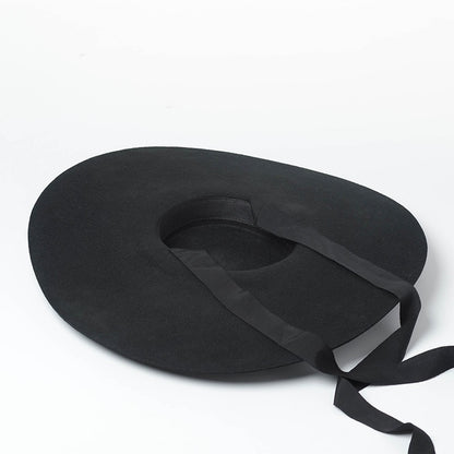 Chapéu de feltro de lã de 4cm de altura, aba grande de 15cm, chapéu fedora de copa rasa para homens e mulheres, chapéu de aba grande novo.