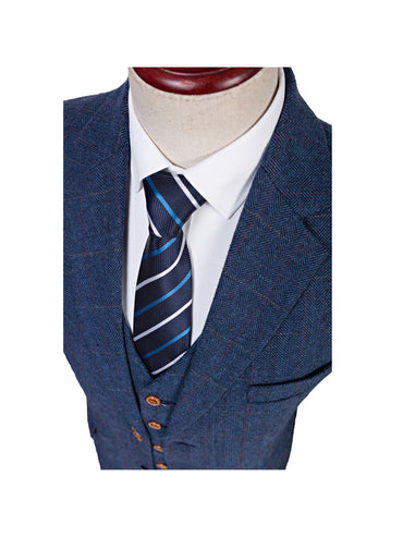 Blue Tweed Suit Men Vintage Winter Formal Wool Wedding Suits For Men 3 Pieces Herringbone Blazer For Men