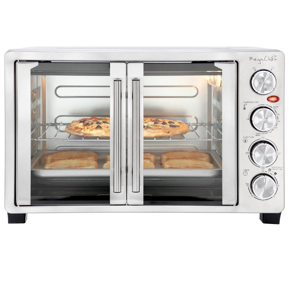 30 Quart Electric Toaster Oven French Door Multi-Function Kitchen Appliance 1500W 60 Minute Timer Adjustable Temperature Bake
