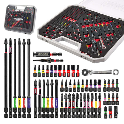 Geinxurn 58 Peças Jogo de Ferramentas Embalado com Pontas de Chave de Impacto, Mini Chave, Broca Escalonada, Adaptador de Soquete e Porta-Bits para Faça Você Mesmo