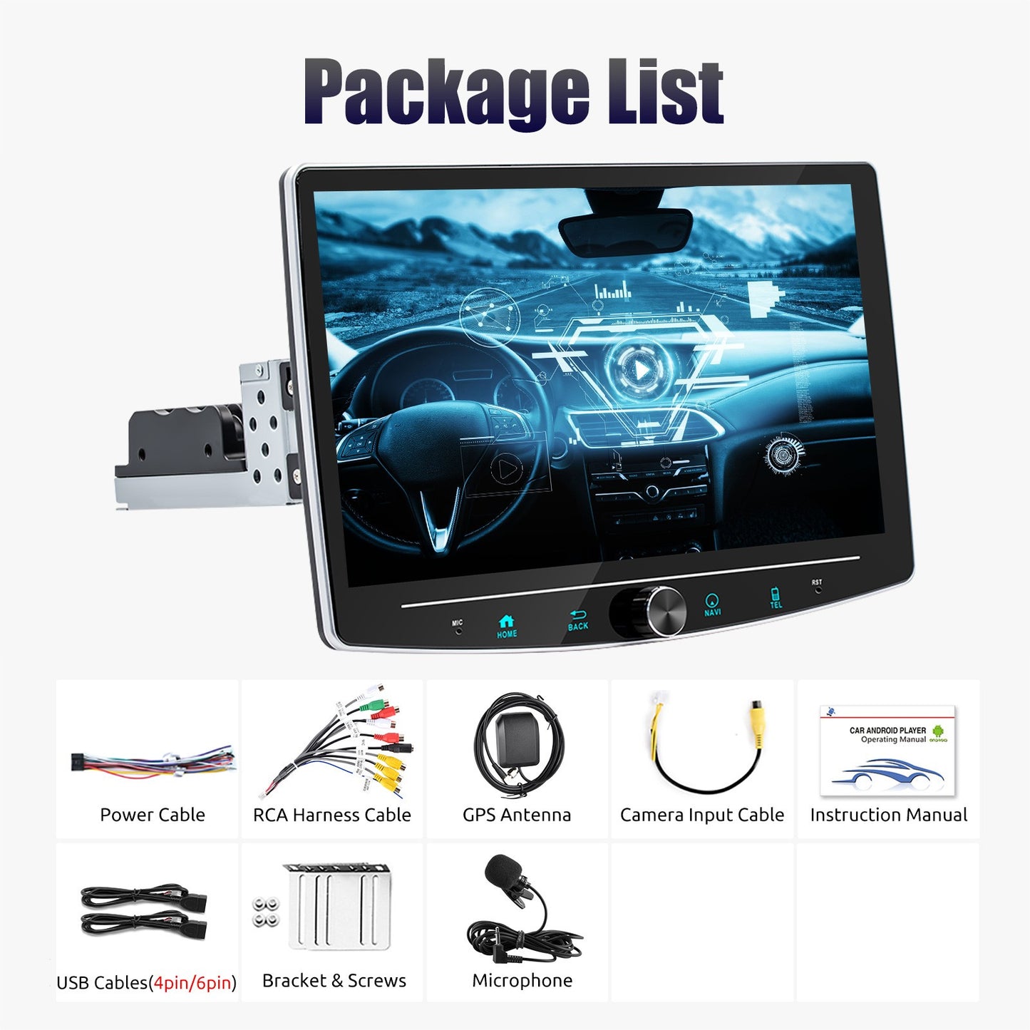 4+64GB Single 1 Din Android 14.0 10.1" Universal Wireless Carplay Rádio Estéreo Multimídia Automotivo GPS Navi WIFI Android Auto