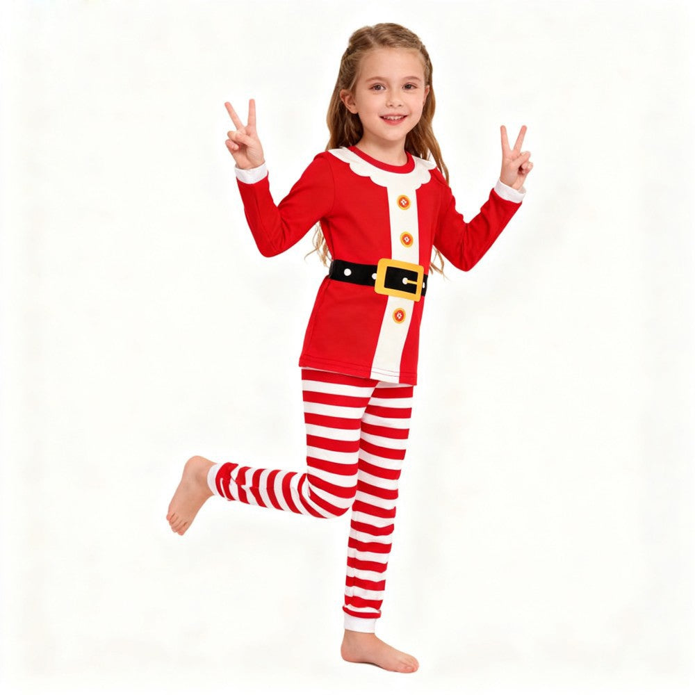 Boys Girls Christmas Pajamas Set Children Elf & Santa Costumes Baby Pijama Kids Long Sleeve Striped Pants Sleepwear For Xmas
