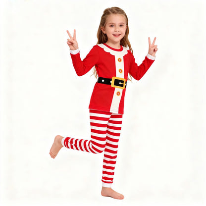 Boys Girls Christmas Pajamas Set Children Elf & Santa Costumes Baby Pijama Kids Long Sleeve Striped Pants Sleepwear For Xmas