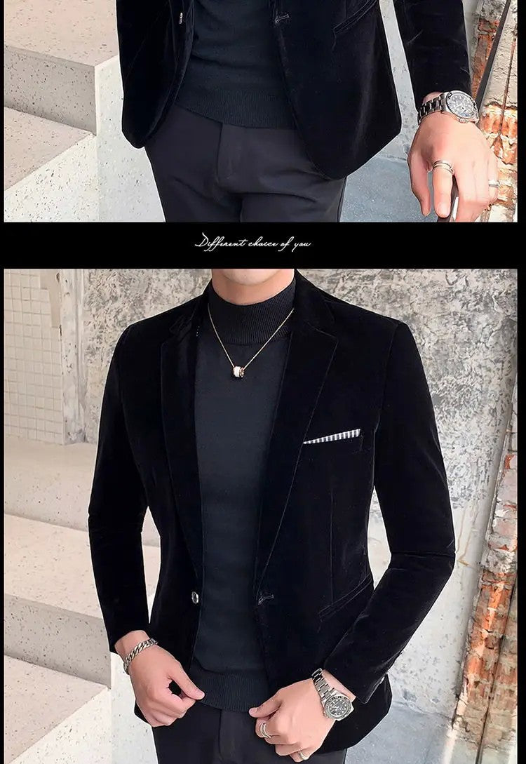 Mens Blazer Men's Fashion Business Corduroy Shirt Gentleman British Style Casual Slim-fit Wedding Work  Mens Blazer Jacket  5XL