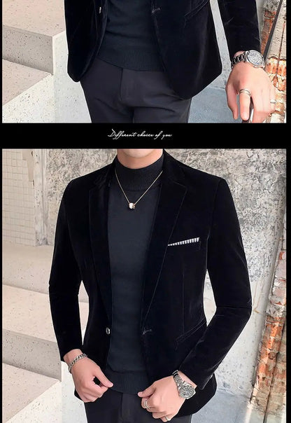 Mens Blazer Men's Fashion Business Corduroy Shirt Gentleman British Style Casual Slim-fit Wedding Work  Mens Blazer Jacket  5XL