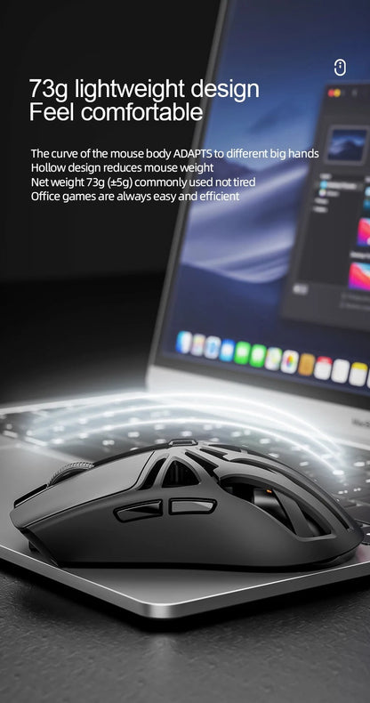 Mouse Gamer Sem Fio Ergonômico SmailWolf RS8, Tri-Modo com Design Oco Ultraleve, 1000Hz e Bateria de Longa Duração