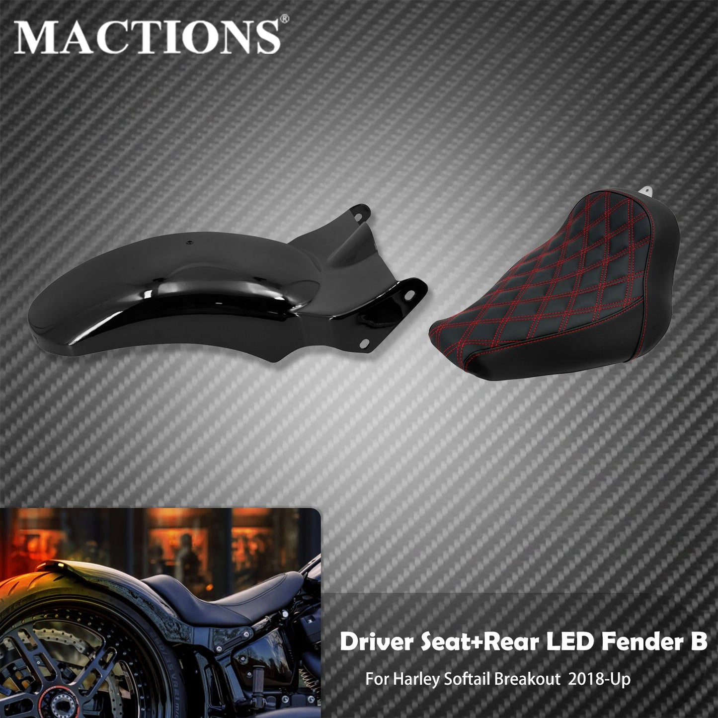 Motorcycle Driver Front Solo Seat With Rear LED Fender Light Mudguard Set For Harley Softail Breakout For Fat Boy FXDR 2018-2023