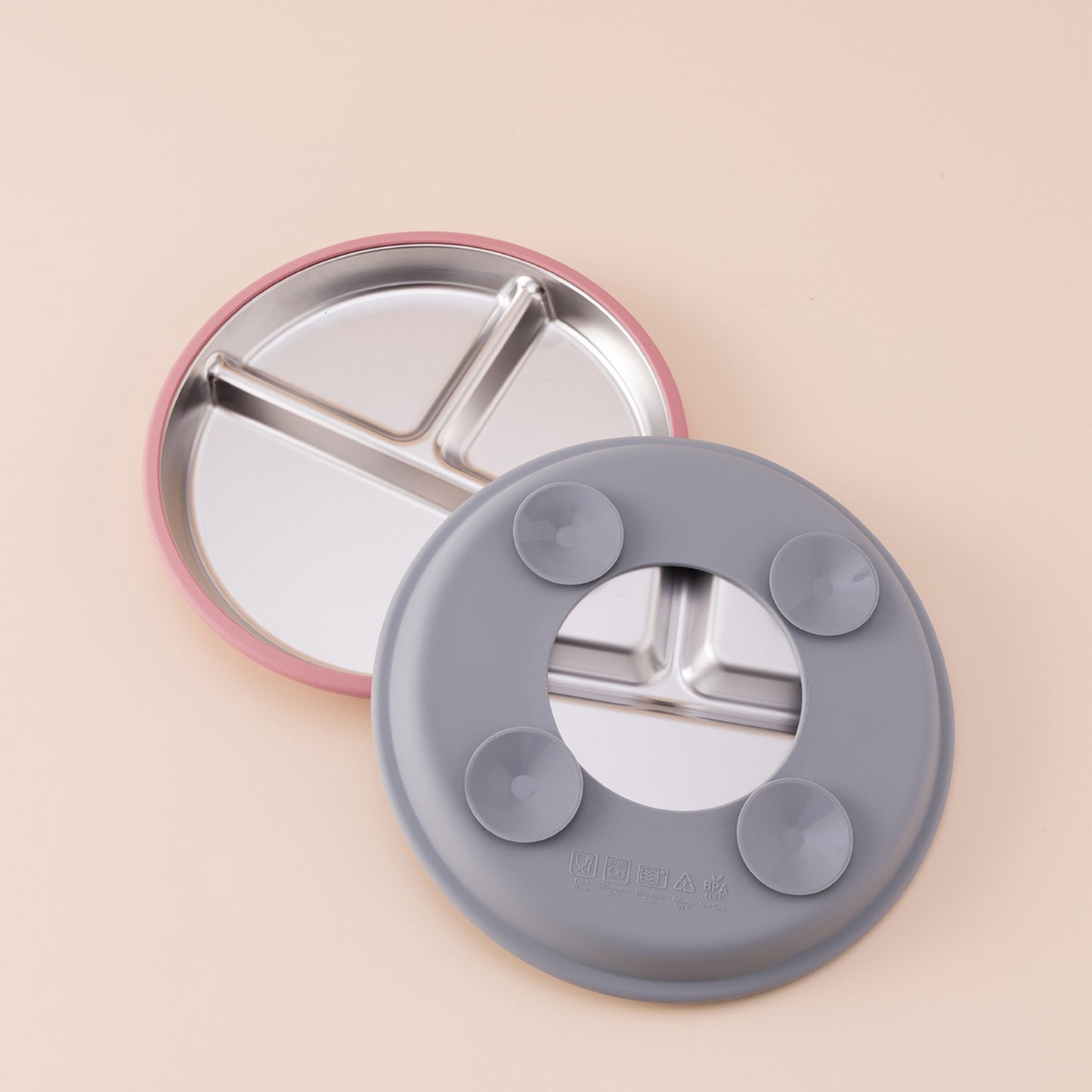 3PCS Silicone Stainless Steel Feeding Kit Toddler Sucker Feeding Dishes Plate Infant Self Feeding Training BPA Free Fork Spoon