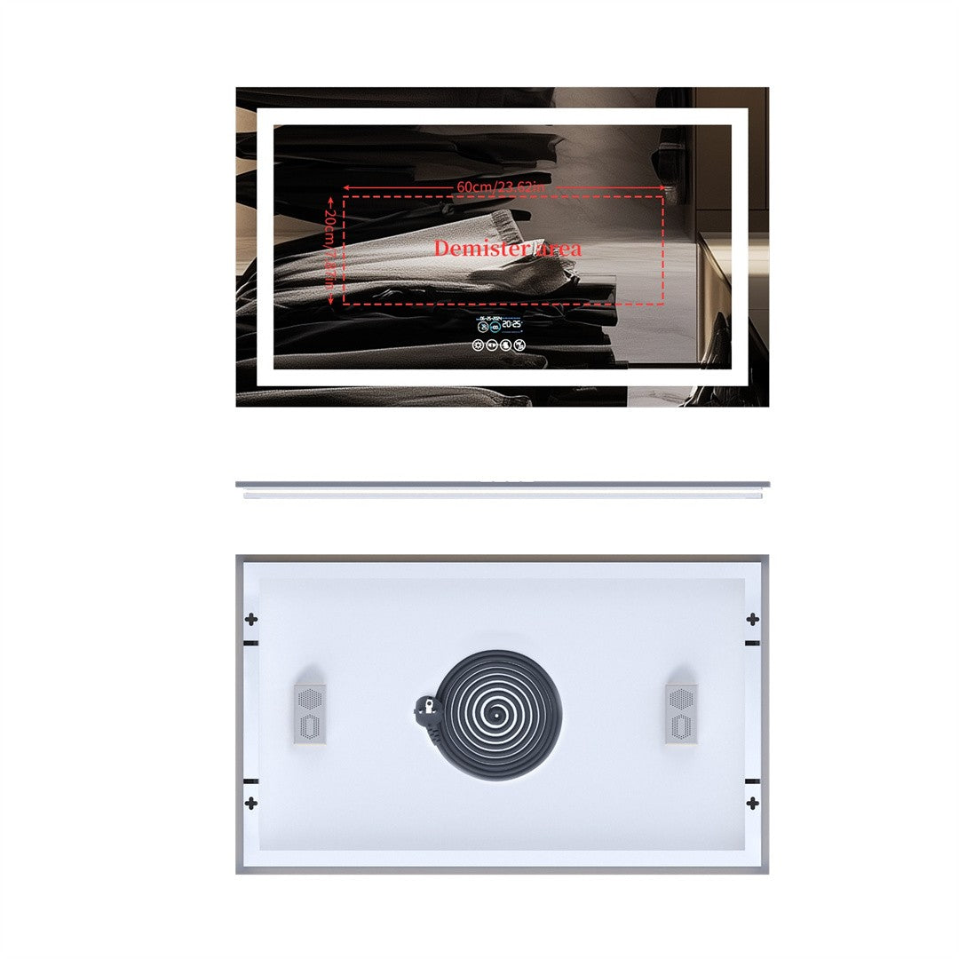 LUVODI Large Illuminated Bluetooth Bathroom Mirror Rectangle Anti-fog LED Bathroom Vanity Mirror with Bluetooth Speaker 3 Color