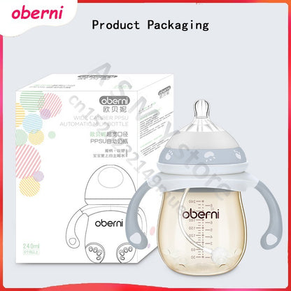 Oberni 240ml/300ml newborn PPSU baby bottle, large wide-bore easy to clean, wear a handle, baby more convenient to drink milk