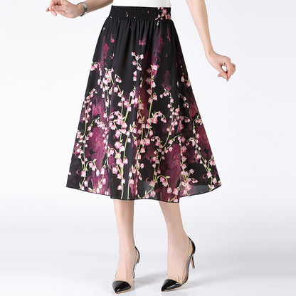 Women's Plus Size Half Skirt 2024 Summer New Bohemian Style Printed Pleated Skirt Fashionable Spring Women's Clothing