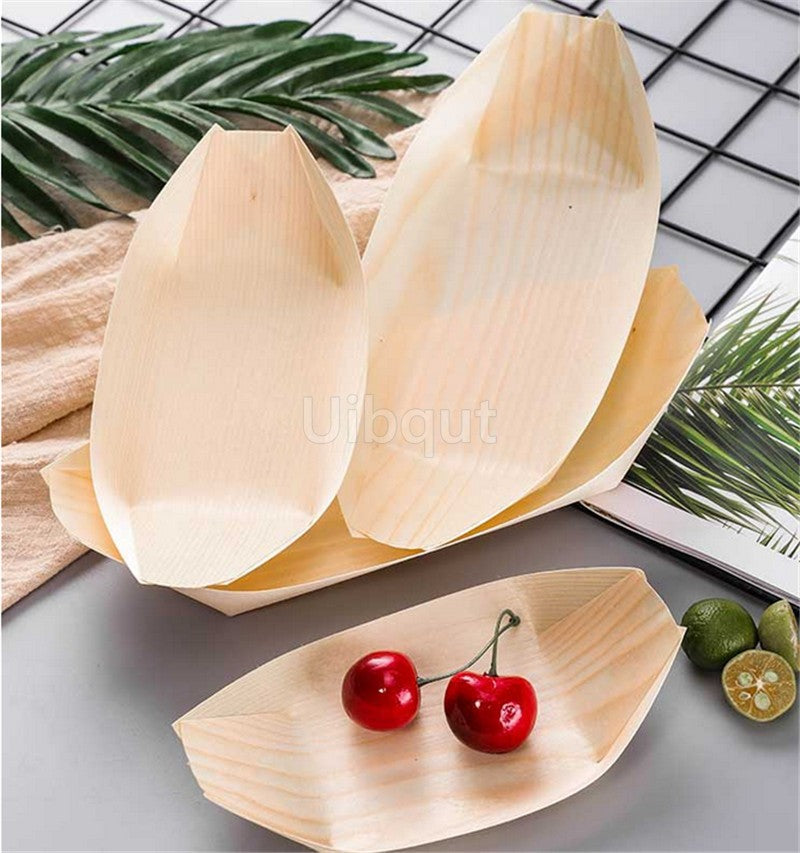 50 100pcs Sushi shushi Wood Boat Natural bamboo Disposable Kayak Salad Dessert Pine cake Boat Snack Bowl mat sushi plate tray