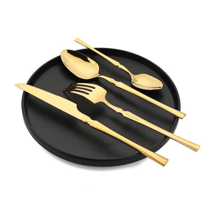 JANKNG 24Pcs White Gold Tableware Set Stainless Steel Dinnerware Spoon Fork Knife Cutlery Kitchen Food Flatware Silverware Set