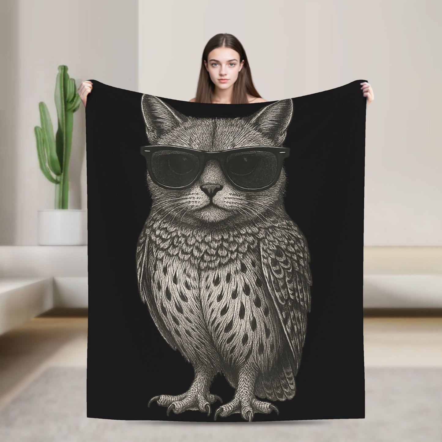 Minha Coberta Engraçada do Meme "Meowl" de Animal Espiritual, Super Quente, Gato, Coruja, Meme, "Brainrot", Manta para Viagem de Inverno, Sofá, Cama, Colcha