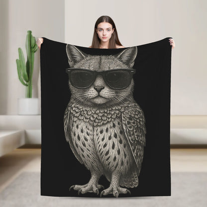 Minha Coberta Engraçada do Meme "Meowl" de Animal Espiritual, Super Quente, Gato, Coruja, Meme, "Brainrot", Manta para Viagem de Inverno, Sofá, Cama, Colcha