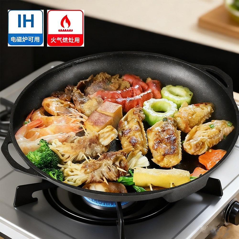 KOSUN Non-stick Barbecue Pan Stone Coated Cast Aluminum Korean Grill Pan Guipan Pot with Pour Mouth for Gas and Induction Stove