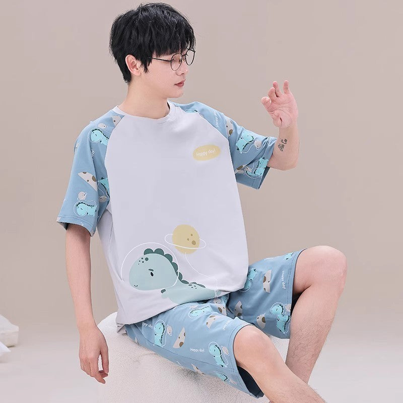 Cotton Summer Thin Men's Pajamas Set Plus Size Short Sleep Tops Pant Sleepwear Suit Male Home Suit Homewear Casual Pyjamas