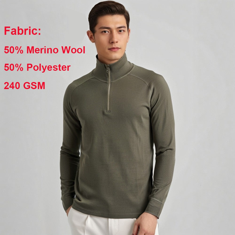 42% Merino Wool Base Layer Shirt Men 1/2 Zip Thermal Underwear Long Sleeve Shirts 210G Hiking Sports Breathable Wicking Moisture