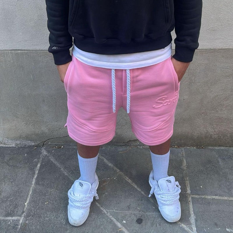 Y2K Harajuku Solid Shorts Man Letter Embossed Pink Sweatpants Hip Hop Retro Casual Stylish Comfortable Shorts Unisex Baggy Pants