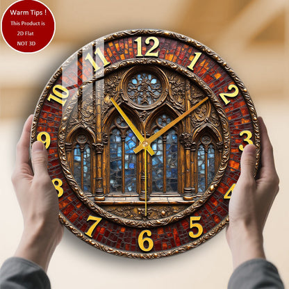 Tempered Glass Wall Clock Gothic Stained Glass Window Clock Suitable For Wall Decor or Tabletop Display Anywhere