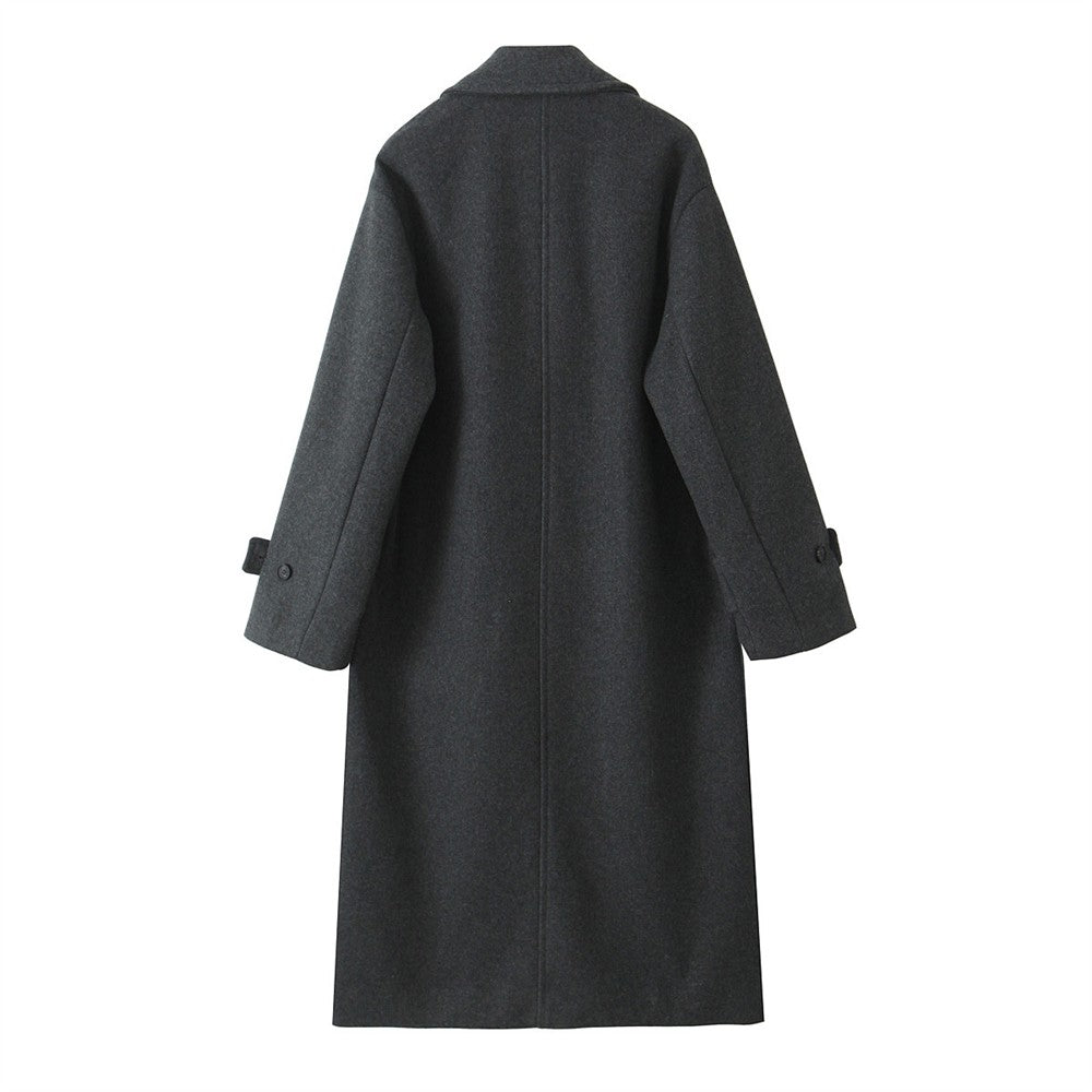 PB&ZA2024 Winter New Women's Fashion Simple Loose Warm Collar Soft Long Double breasted Woolen Coat Coat