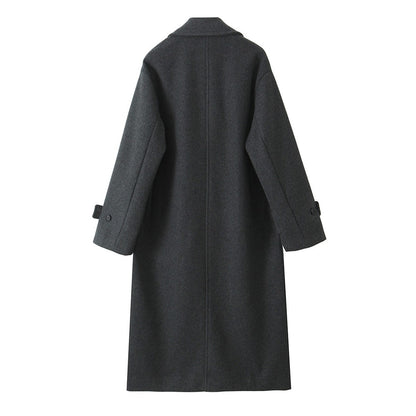 PB&ZA2024 Winter New Women's Fashion Simple Loose Warm Collar Soft Long Double breasted Woolen Coat Coat