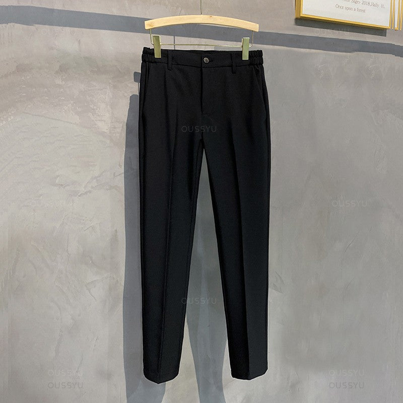 2025 Spring Summer Men's Casual Pants Suit Pant Slim Fit Work Elastic Waist Jogging Business Trousers Male Black Plus Size 40 42