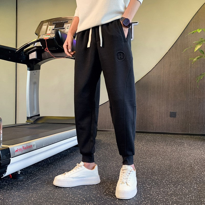 New men's high-quality solid-color sport pants - sport outfit - elastic waist - 2026 casual loose pants - black/grey - cotton jo