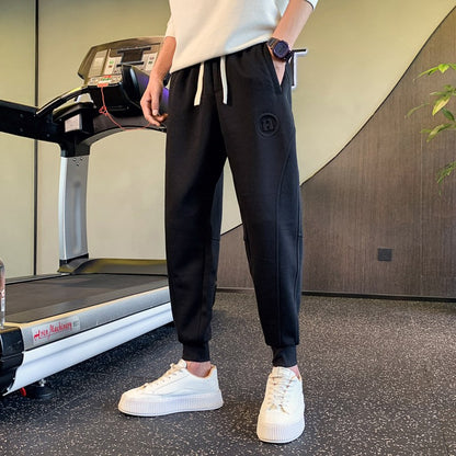 New men's high-quality solid-color sport pants - sport outfit - elastic waist - 2026 casual loose pants - black/grey - cotton jo