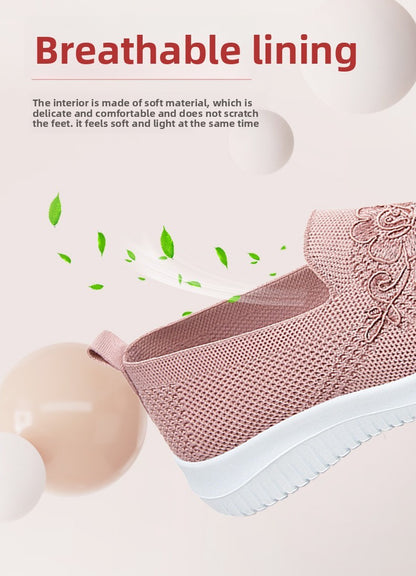 Women's Fashion Vulcanised Trainers 2025 Round Toe Breathable Flower Mesh Casual Flat Slip-On Women's Casual Vulcanised Shoes