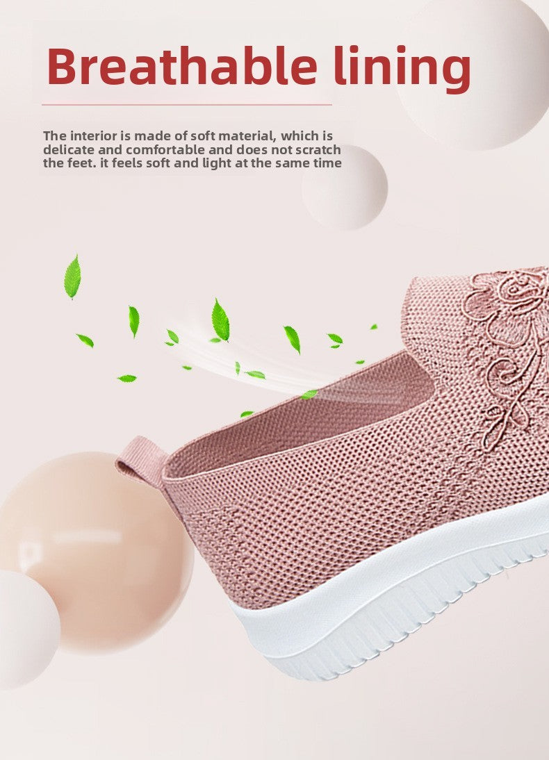 Women's Fashion Vulcanised Trainers 2025 Round Toe Breathable Flower Mesh Casual Flat Slip-On Women's Casual Vulcanised Shoes