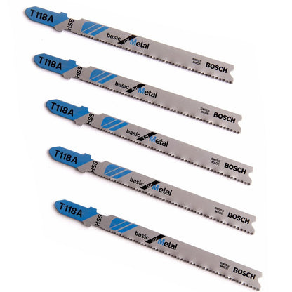 BOSCH 2608631013 T118A Serra Tico-Tico HSS para Metal, Curva, 5 Peças, 92mm, Corte Reto em Metal, Ferramenta Curva Fresada, Acessórios