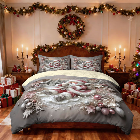 3pcs imitation relief Christmas Santa Claus Merry Christmas, print coreless bedding set multi size bedroom bedding decoration