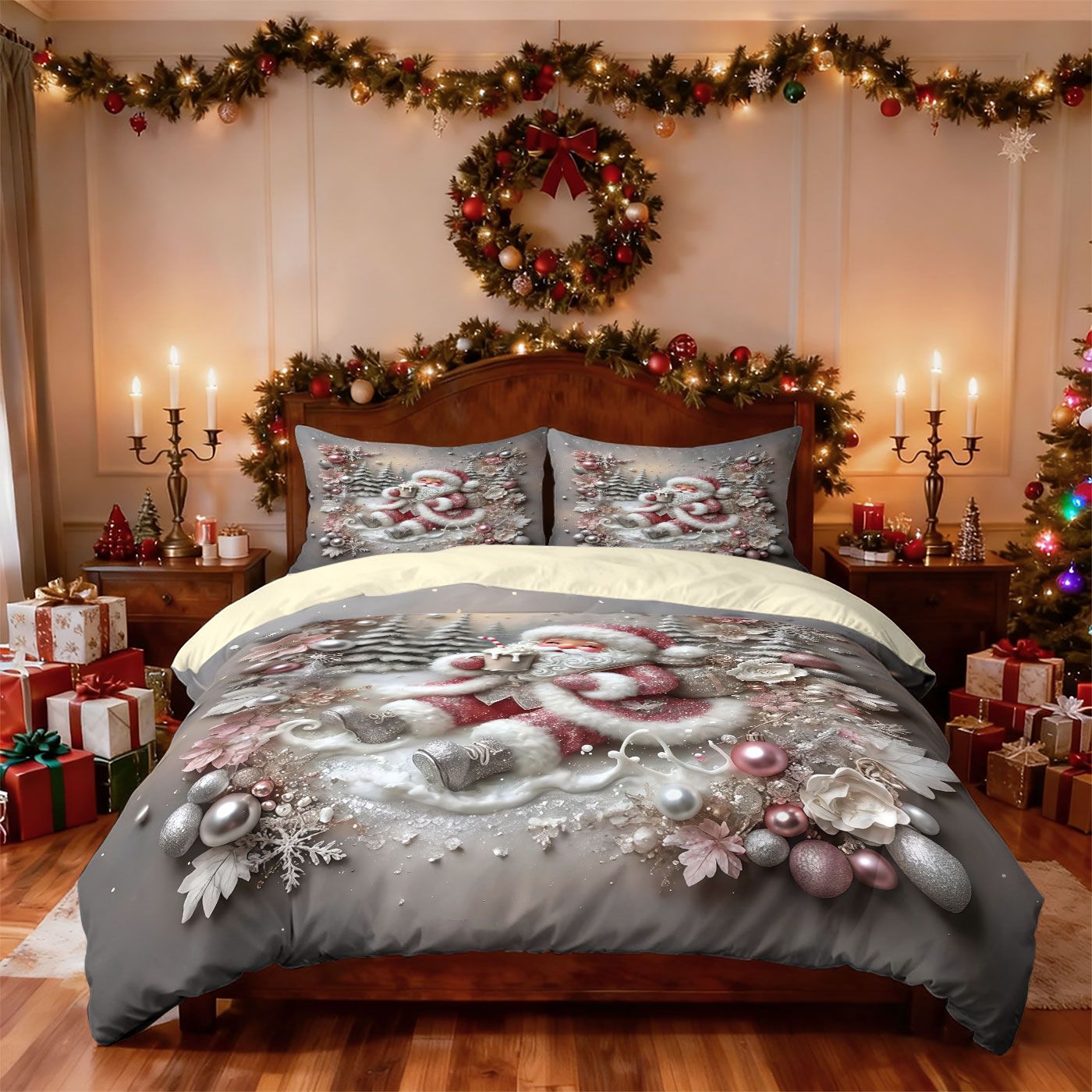 3pcs imitation relief Christmas Santa Claus Merry Christmas, print coreless bedding set multi size bedroom bedding decoration