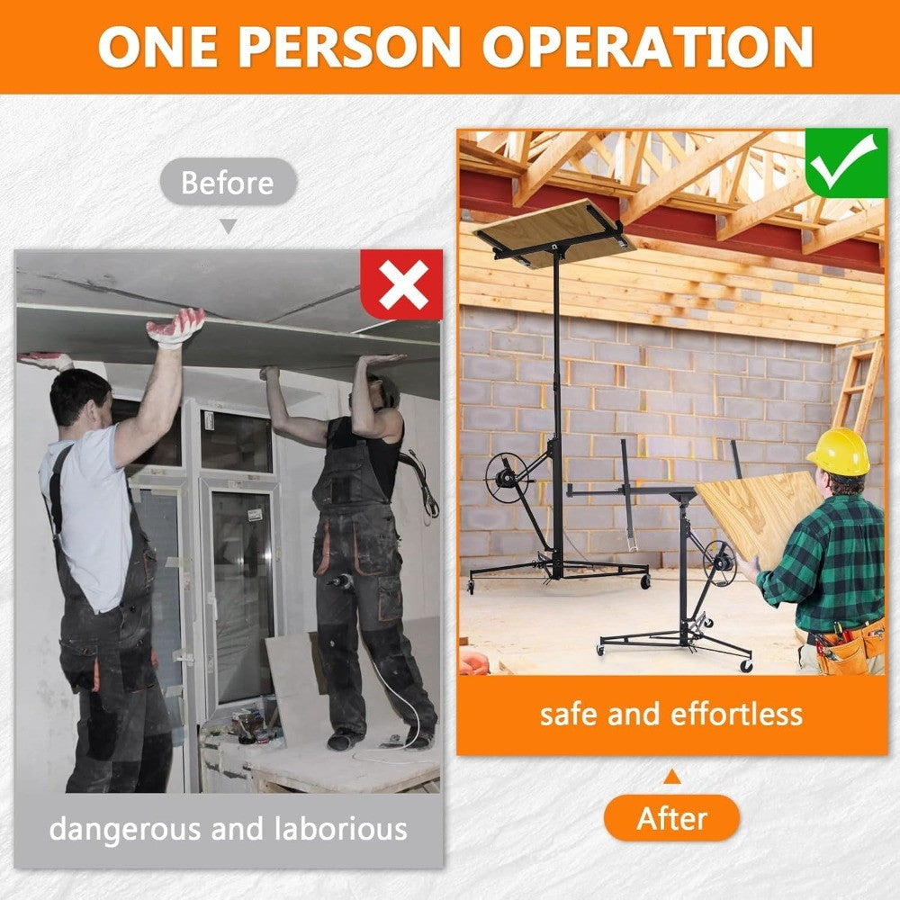 Drywall Lift 11 FT, Sheetrock Lift Drywall Lift for Ceiling, Drywall Panel Hoist 360° Adjustable Foldable, 150 lbs Heavy Duty