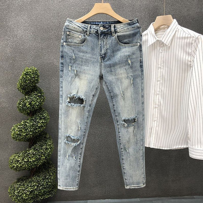 Calça Jeans Masculina de Verão Afunilada Harajuku Moda Coreana Outono 2025 Roupas Clássicas Y2k Anos 2000 Calças Masculinas Jeans Azul Claro