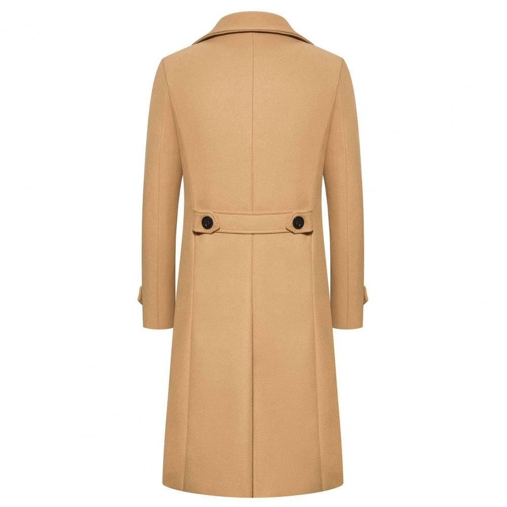 Men Overcoat Double-breasted Slim Fit Mid Length Long Sleeve Thick Windproof Warm Soft Cardigan Buttons Lapel Men Long Coat