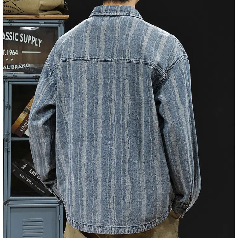 2025 Spring and autumn new fashion men retro denim cargo shirt casual simple shirt blouse