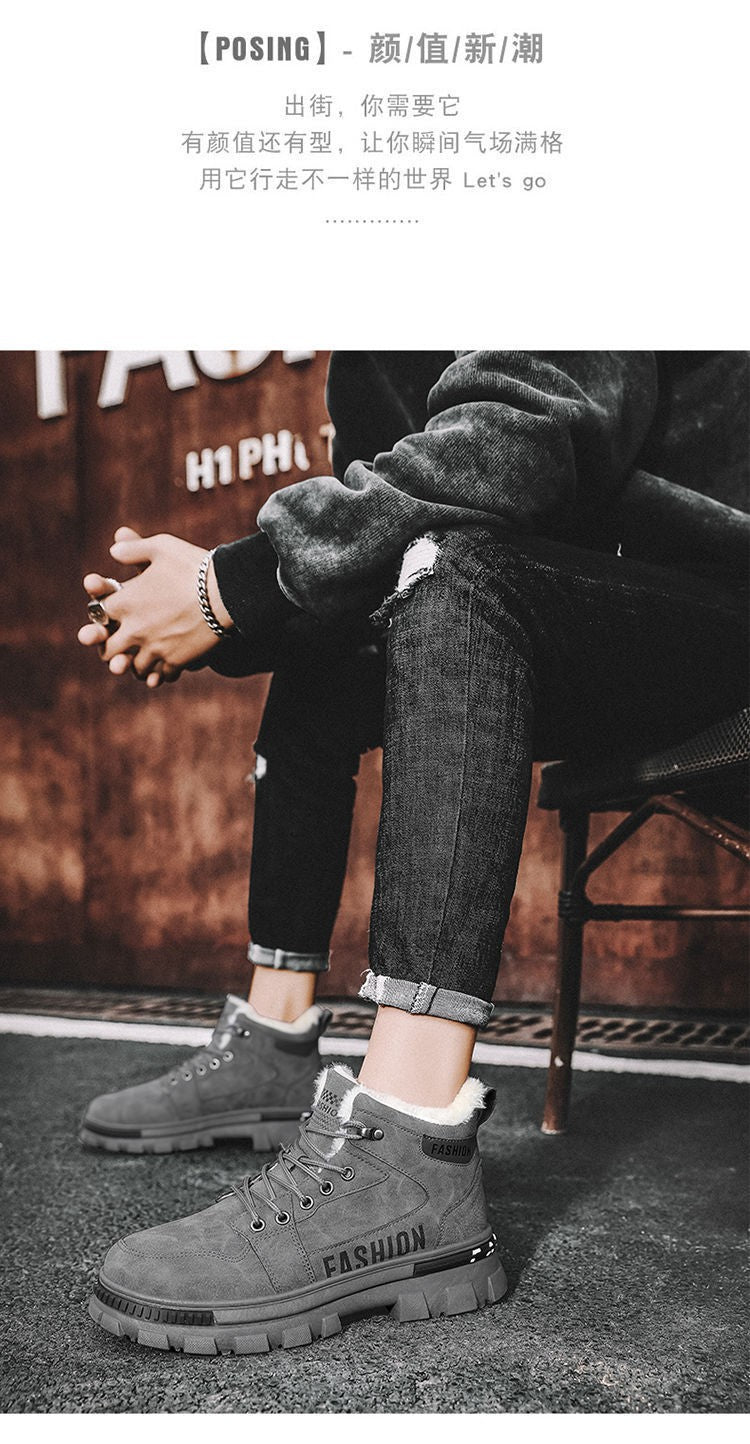 Men Snow Boots  Winter Anti Slip Plush Indoor Warm Cold Proof Snow Boots High Top Platform Lace Up Outdoor Sport Work Boots