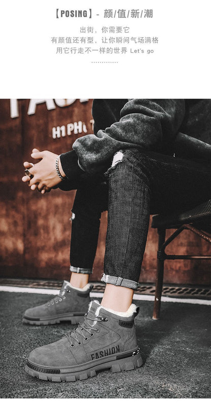 Men Snow Boots  Winter Anti Slip Plush Indoor Warm Cold Proof Snow Boots High Top Platform Lace Up Outdoor Sport Work Boots