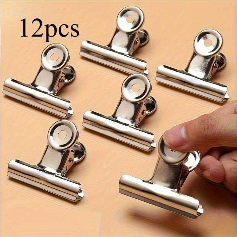 12 Pack Heavy Duty Stainless Steel Food Bag Sealing Clips - Reusable Multi-Purpose Clips for Kitchen, Office, School - Ideal Home Organizer and Storage Essentials | Modern Kitchen Accessories | Durable Structure