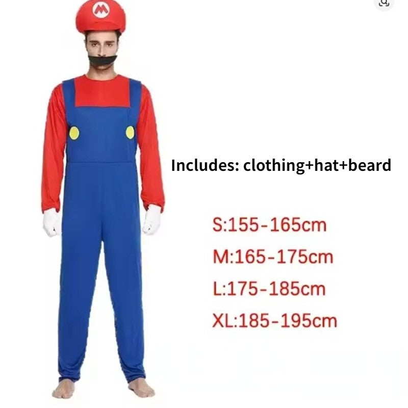 Anime Game Super Luigi Cosplay Costume Adult  jumpsuit hat and beard set Halloween party cospaly Costume