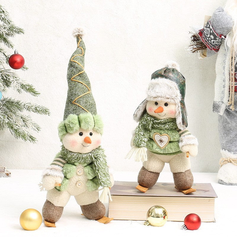 2026 New Green Forest Christmas Decorations Telescopic Elk Snowman Doll Skiing Plush  Navidad Home Decor New Year Gift