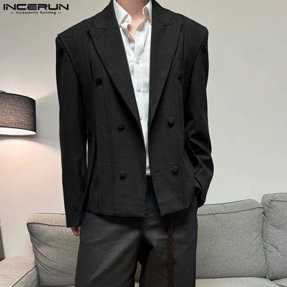 INCERUN Men Blazer Solid Color Lapel Long Sleeve Button Male Suit Streetwear Elegant 2025 Fashion Casual Thin Coats Men Blazer